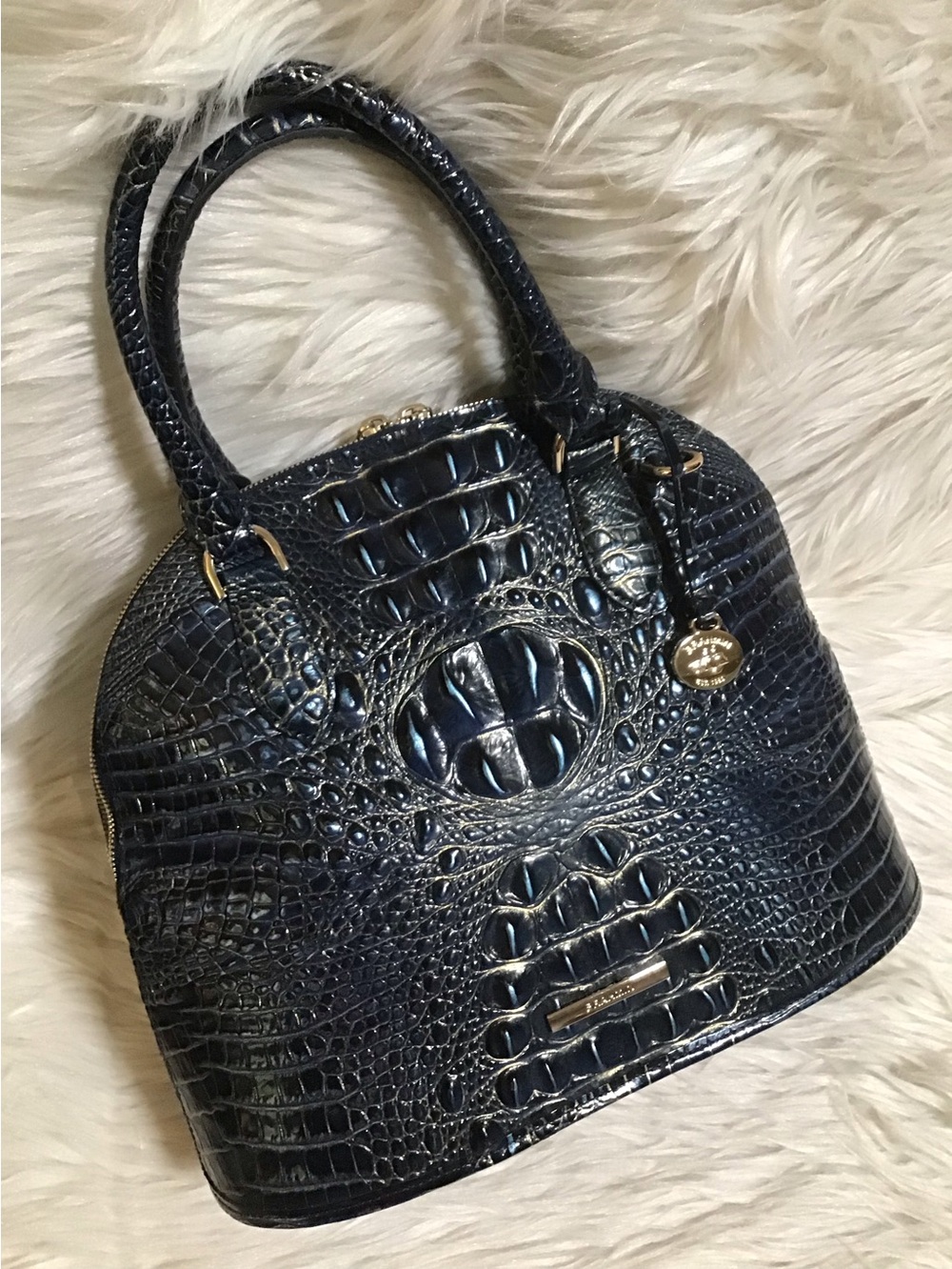 Brahmin Georgina Domed Satchel Midnight Melbourne Leather